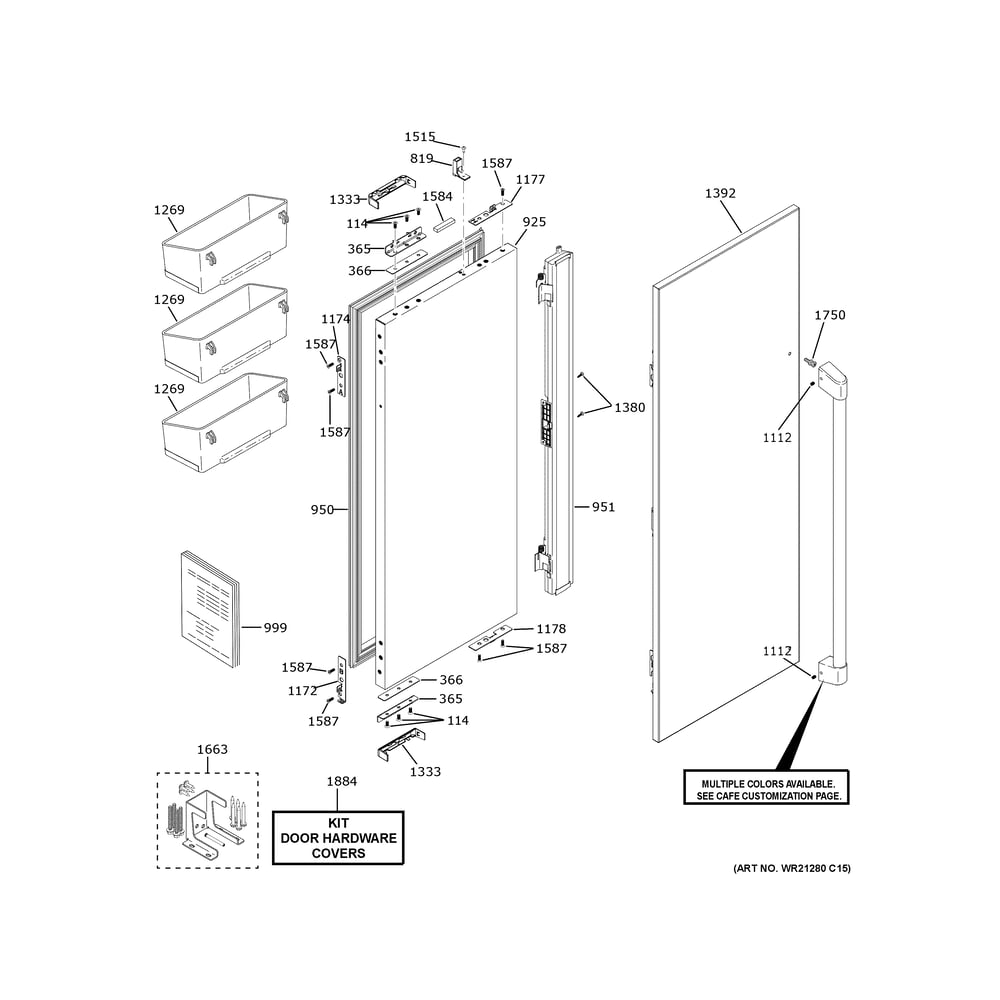 Refrigerator Door - Lh 3 Diagram and Parts List for CIP36NP2VDS1  General Electric Refrigerator