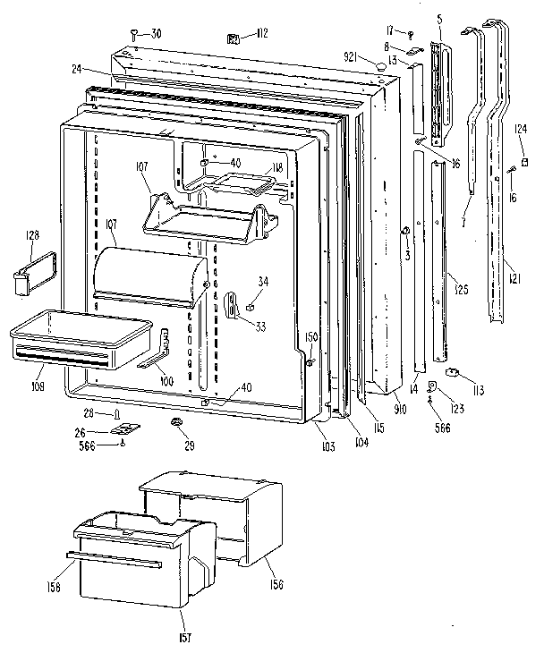 Fresh Food Door Diagram and Parts List for TBX25RLE  General Electric Refrigerator