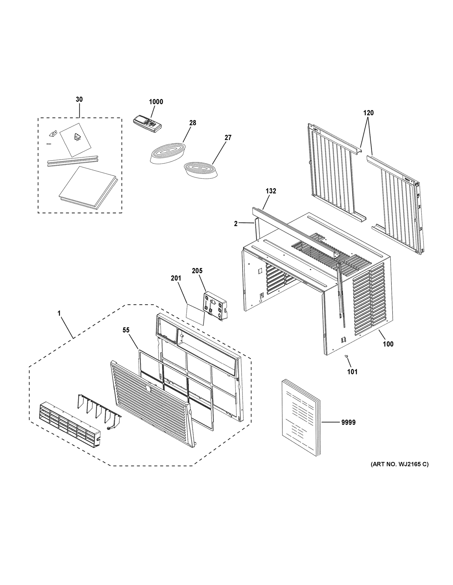 GRILLE & CHASSIS PARTS Diagram and Parts List for AEM06LVQ1  General Electric Air Conditioner