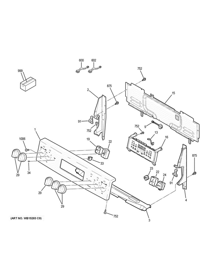 Control Panel Diagram and Parts List for JB755EJ4ES  General Electric Range