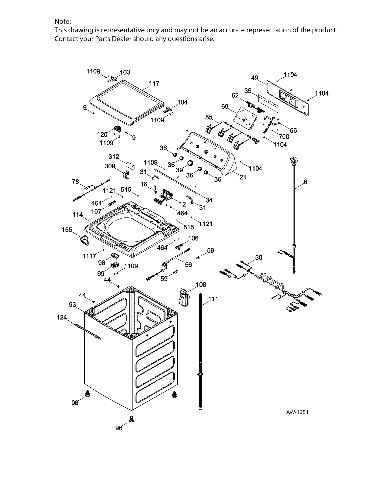 BACKSPLASH CABINET & COVER Diagram and Parts List for GTW465BMK1WS  General Electric Washer