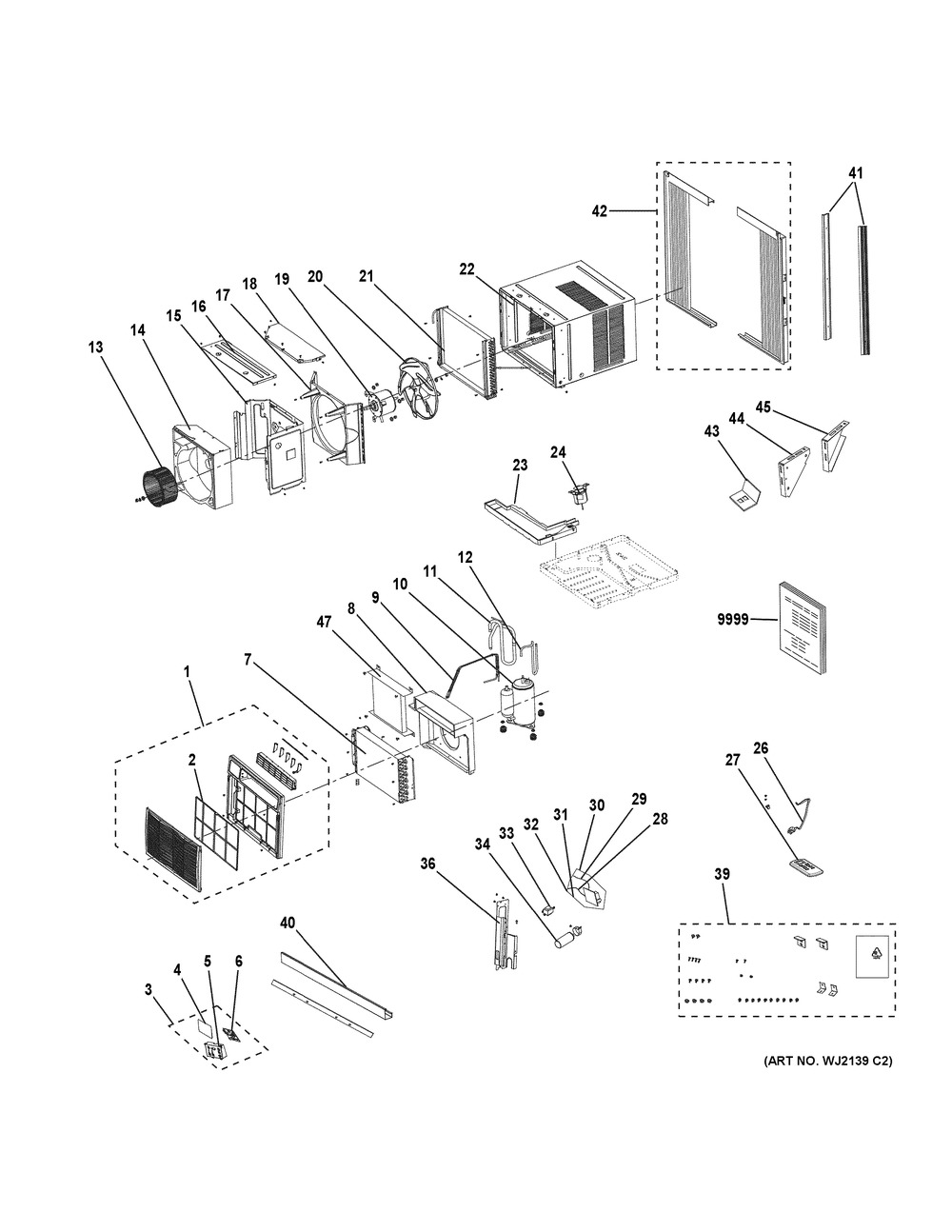 Room Air Conditioner Diagram and Parts List for AEE18DTL2  General Electric Air Conditioner