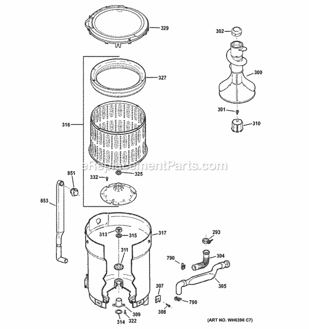 TUB, BASKET & AGITATOR Diagram and Parts List for GCWP1800D1WW  General Electric Washer