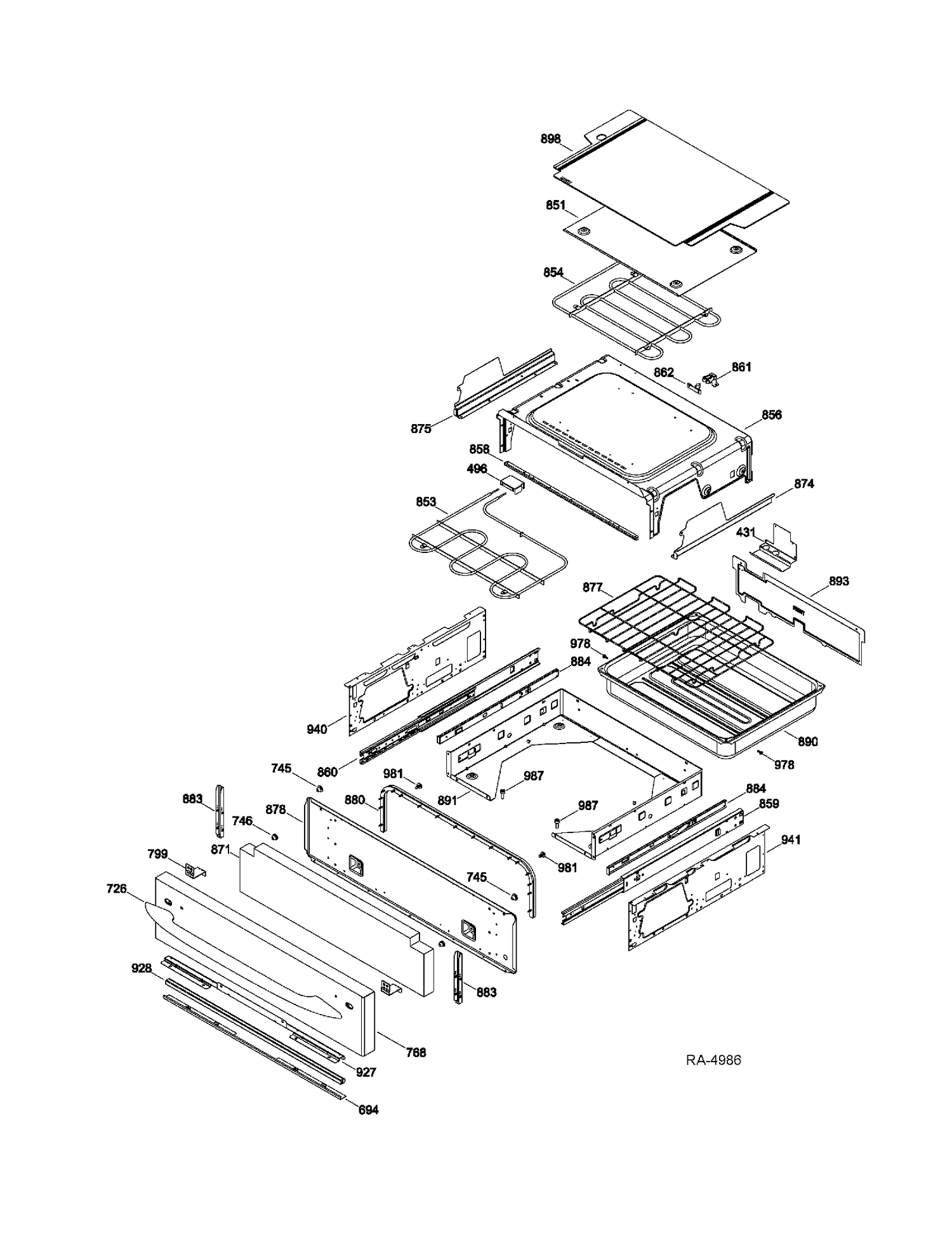DRAWER PARTS Diagram and Parts List for PGS975SER2SS  General Electric Range