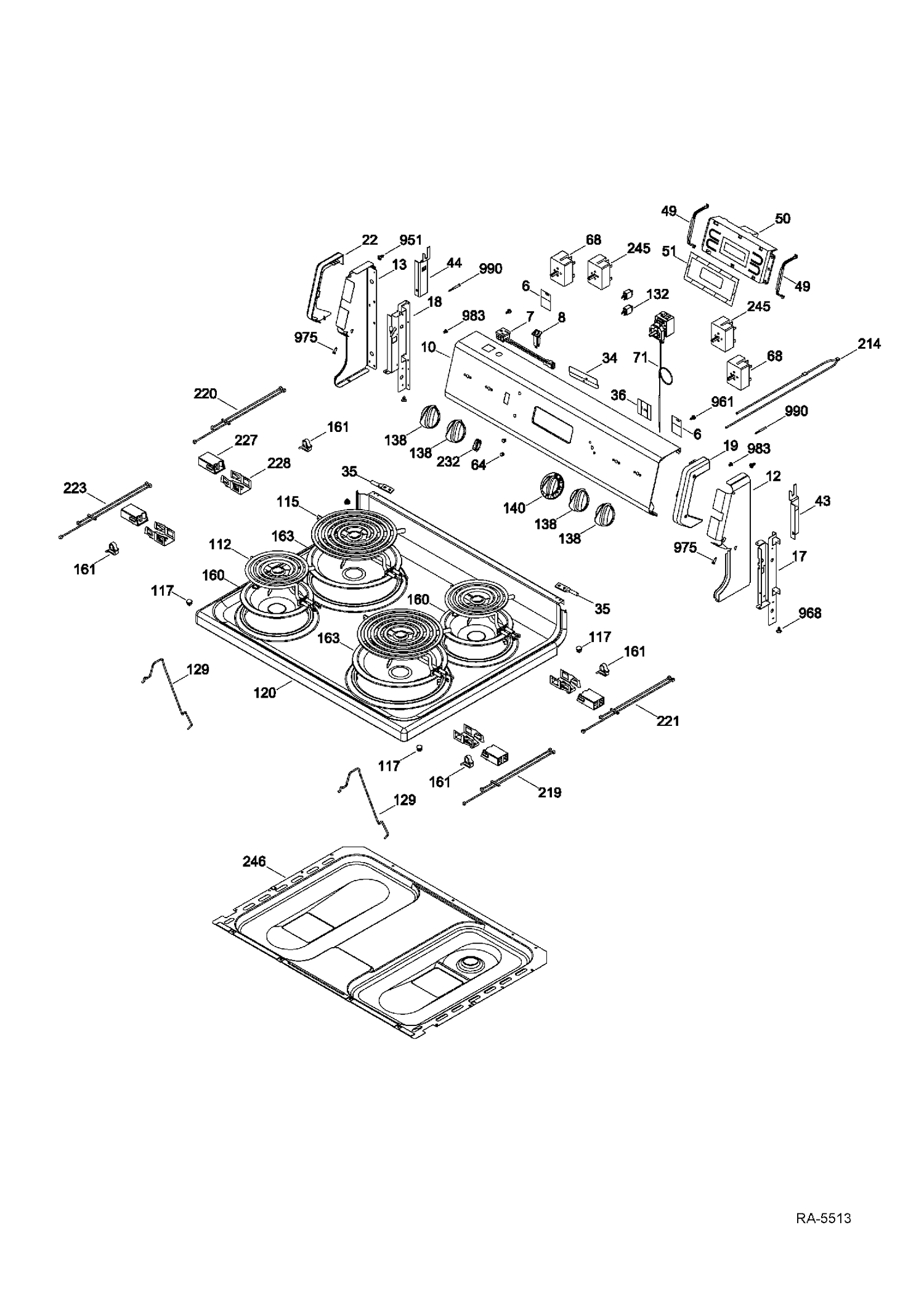 CONTROL PANEL & COOKTOP Diagram and Parts List for RCBS536DN4WW  General Electric Range