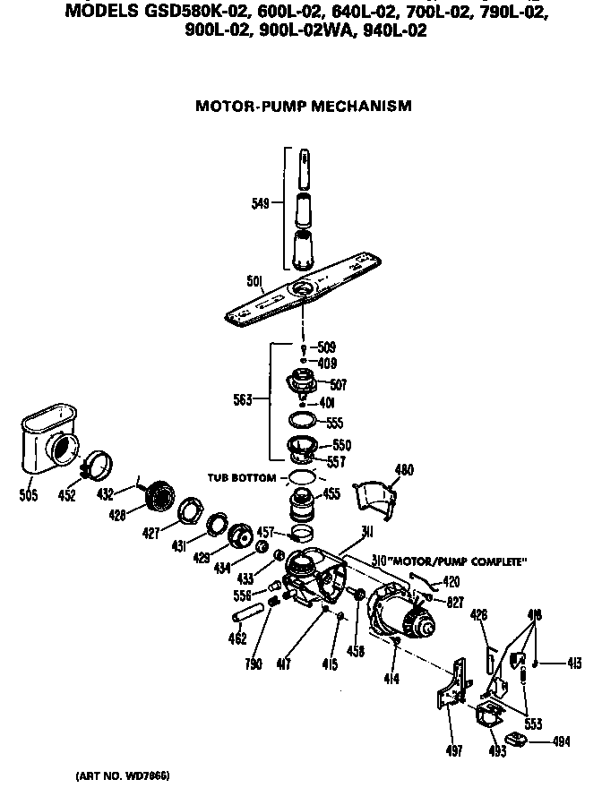 Motor/pump Diagram and Parts List for GSD940L-02BA  General Electric Dishwasher