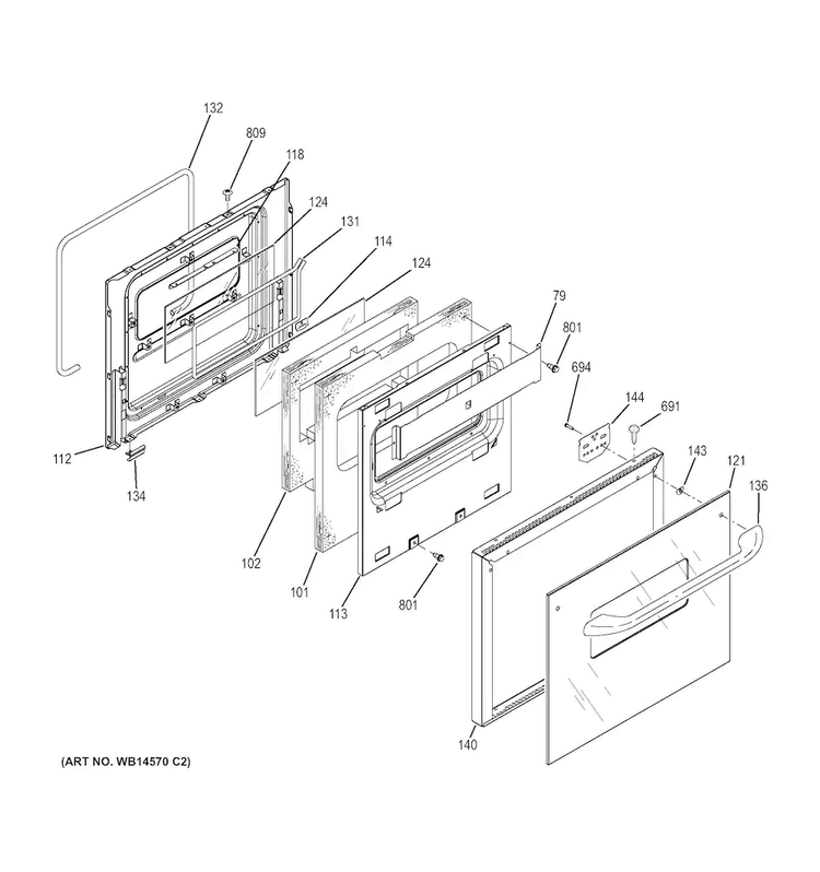 Door Diagram and Parts List for JGRP20SEN2SS  General Electric Wall Oven
