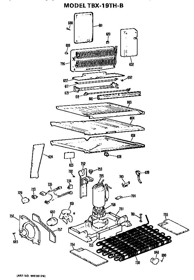 Unit Parts Diagram and Parts List for TBX19THB  General Electric Refrigerator