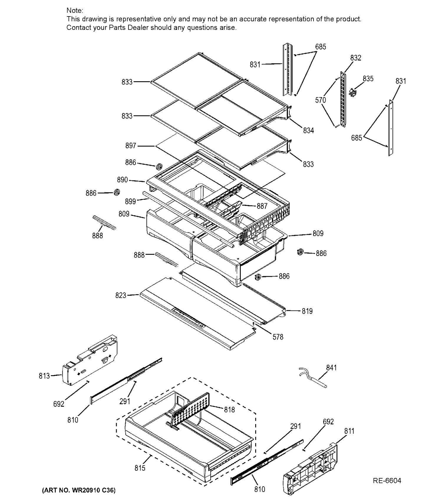 FRESH FOOD SHELVES Diagram and Parts List for PYE22PSHISS  General Electric Refrigerator