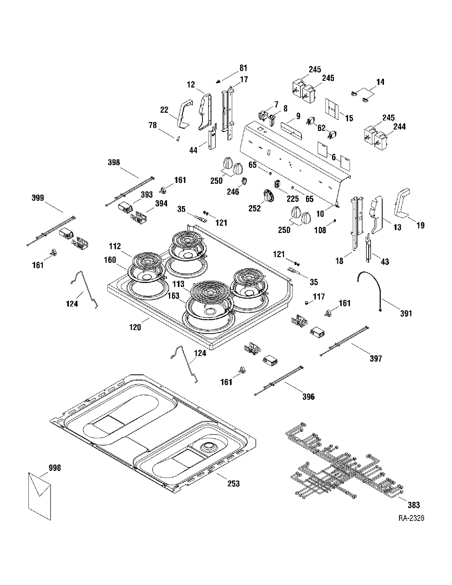 CONTROLS & COOKTOP Diagram and Parts List for MCBS522K2WW  General Electric Range