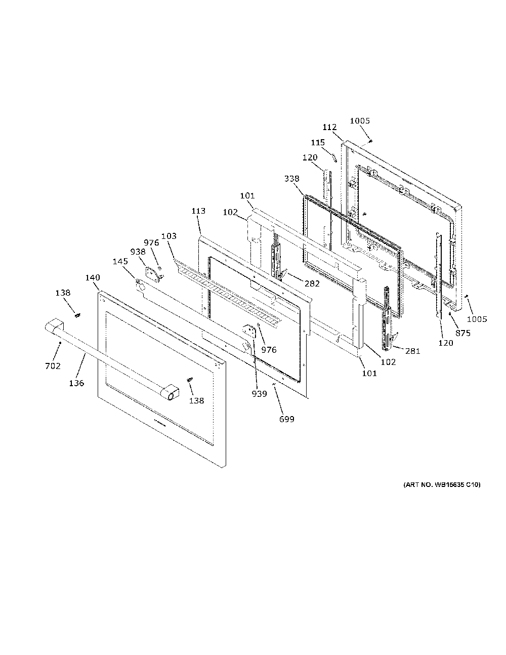 Lower Door Diagram and Parts List for ZTD90DPSN2SS  General Electric Wall Oven