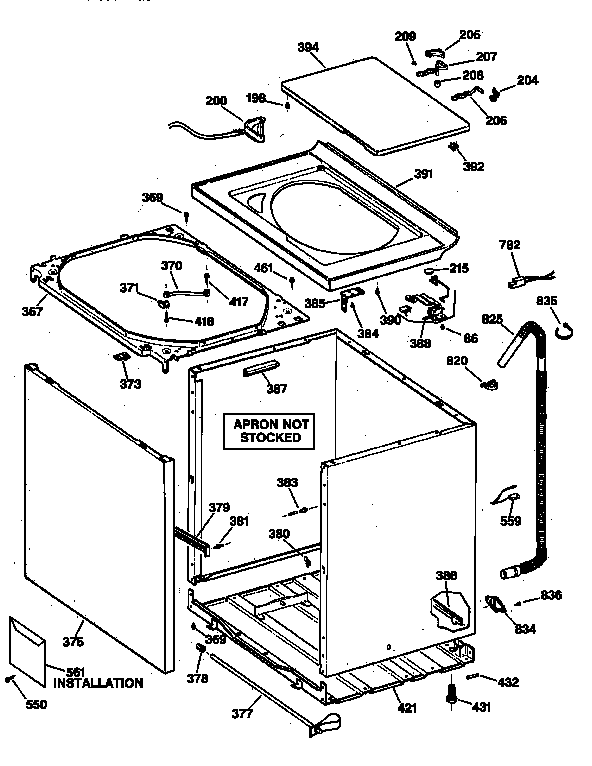 Cabinet, Cover & Front Panel Diagram and Parts List for WCSR411078AA  General Electric Washer