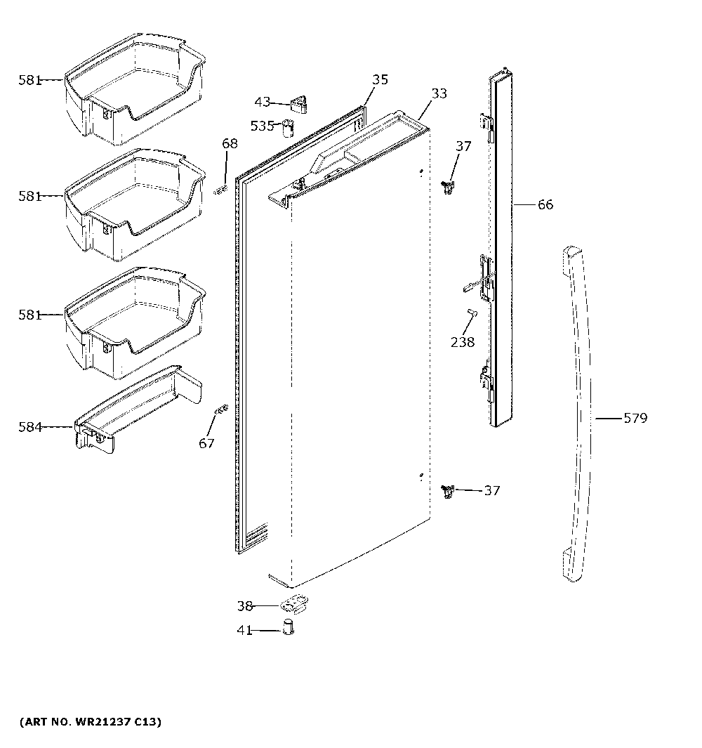 Fresh food door - lh Diagram and Parts List for GNE25JSKDFSS  General Electric Refrigerator