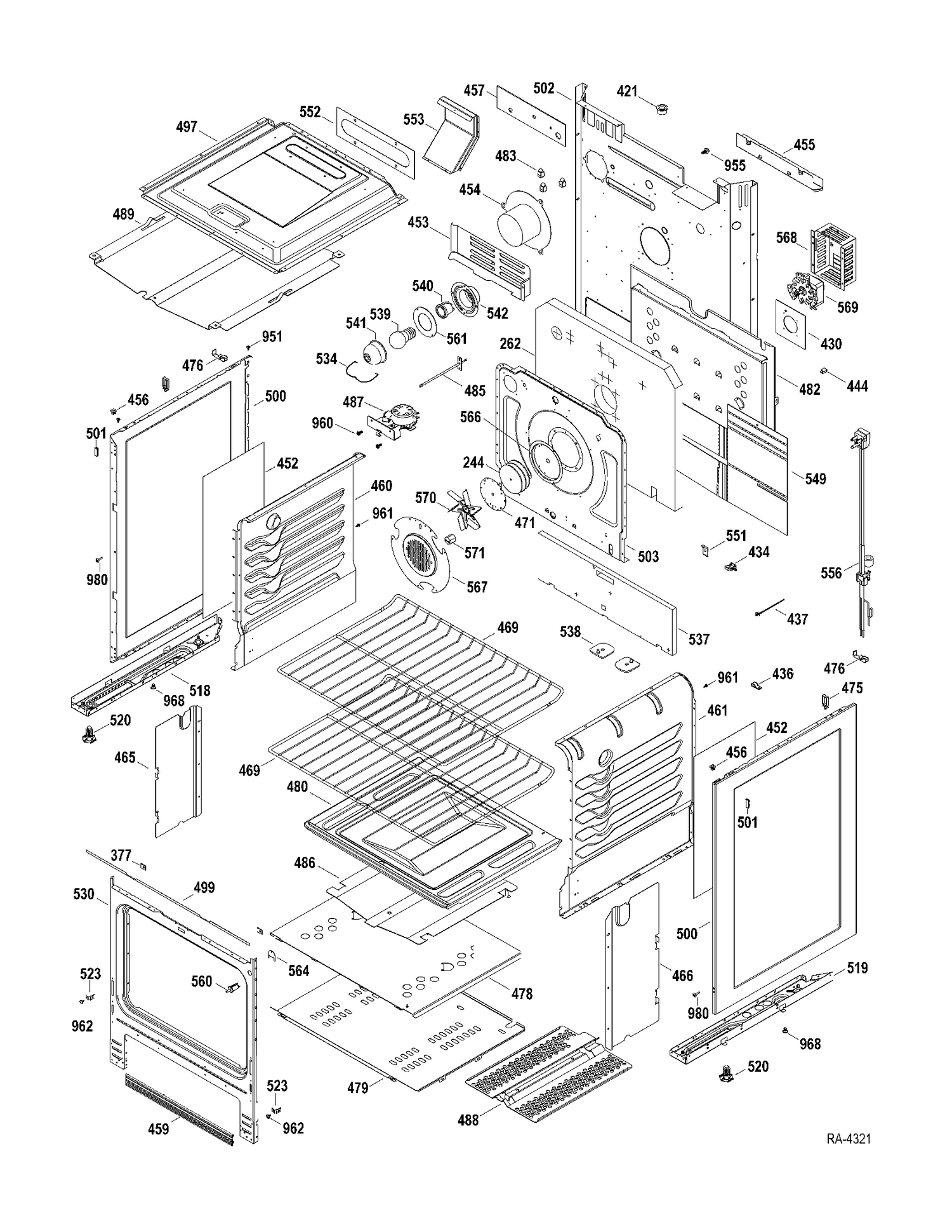 BODY PARTS Diagram and Parts List for JCGB810SET1SS  General Electric Range