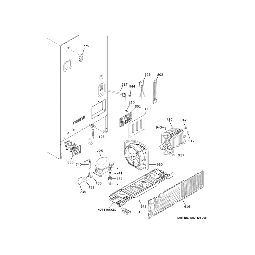 Machine Compartment Diagram and Parts List for CWE19SP2NXS1  General Electric Refrigerator