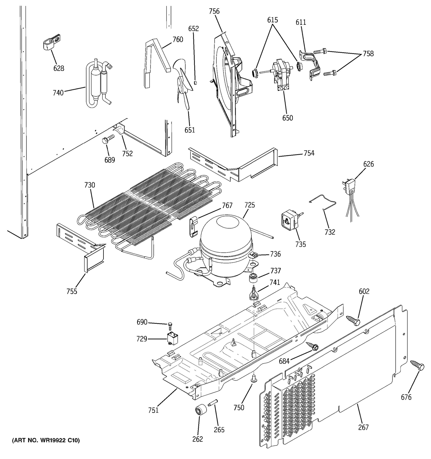 UNIT PARTS Diagram and Parts List for 38485KBRKRBB  General Electric Refrigerator