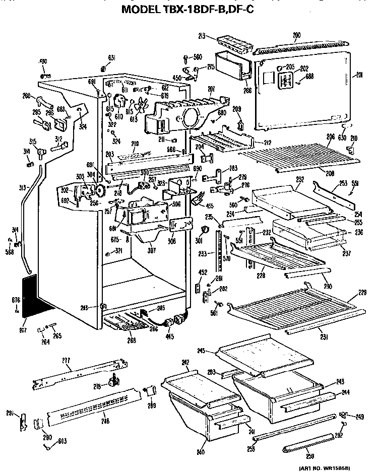 Cabinet Parts Diagram and Parts List for TBX18DFB  General Electric Refrigerator