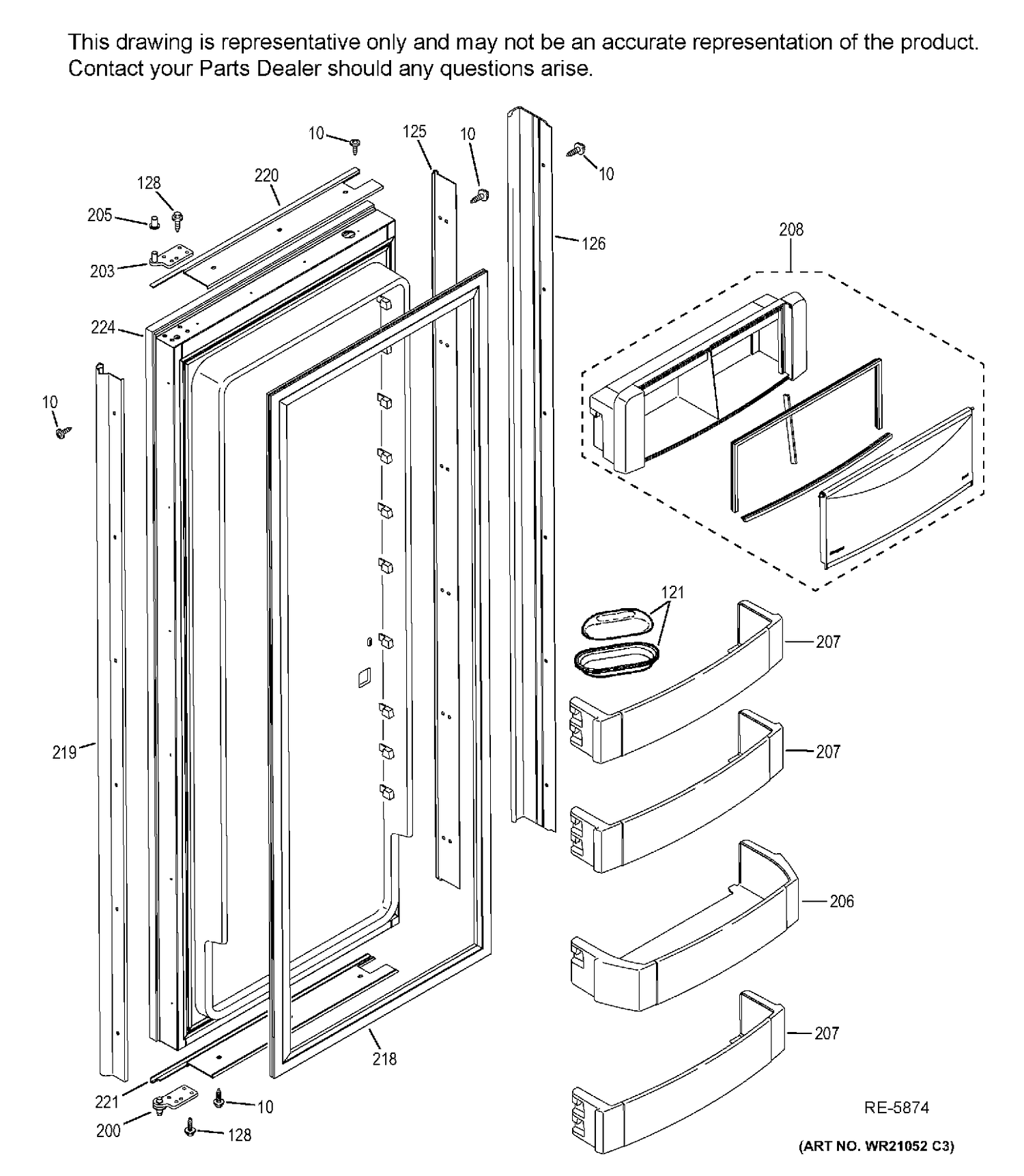 FF DOOR Diagram and Parts List for ZIS420NHB  General Electric Refrigerator