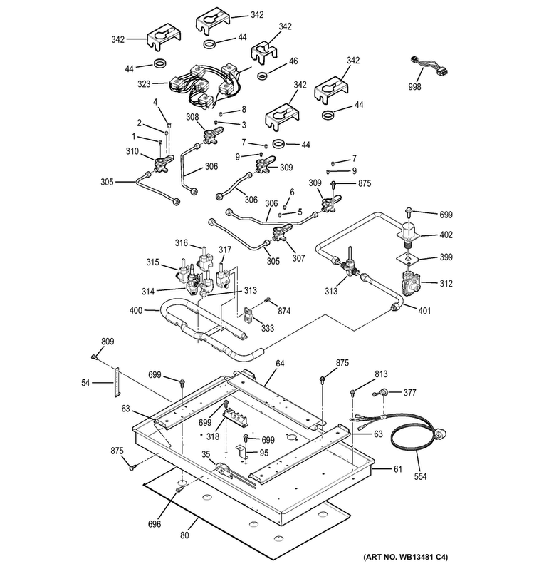 Gas & Burner Parts Diagram and Parts List for JGP970TEK6WW  General Electric Cooktop