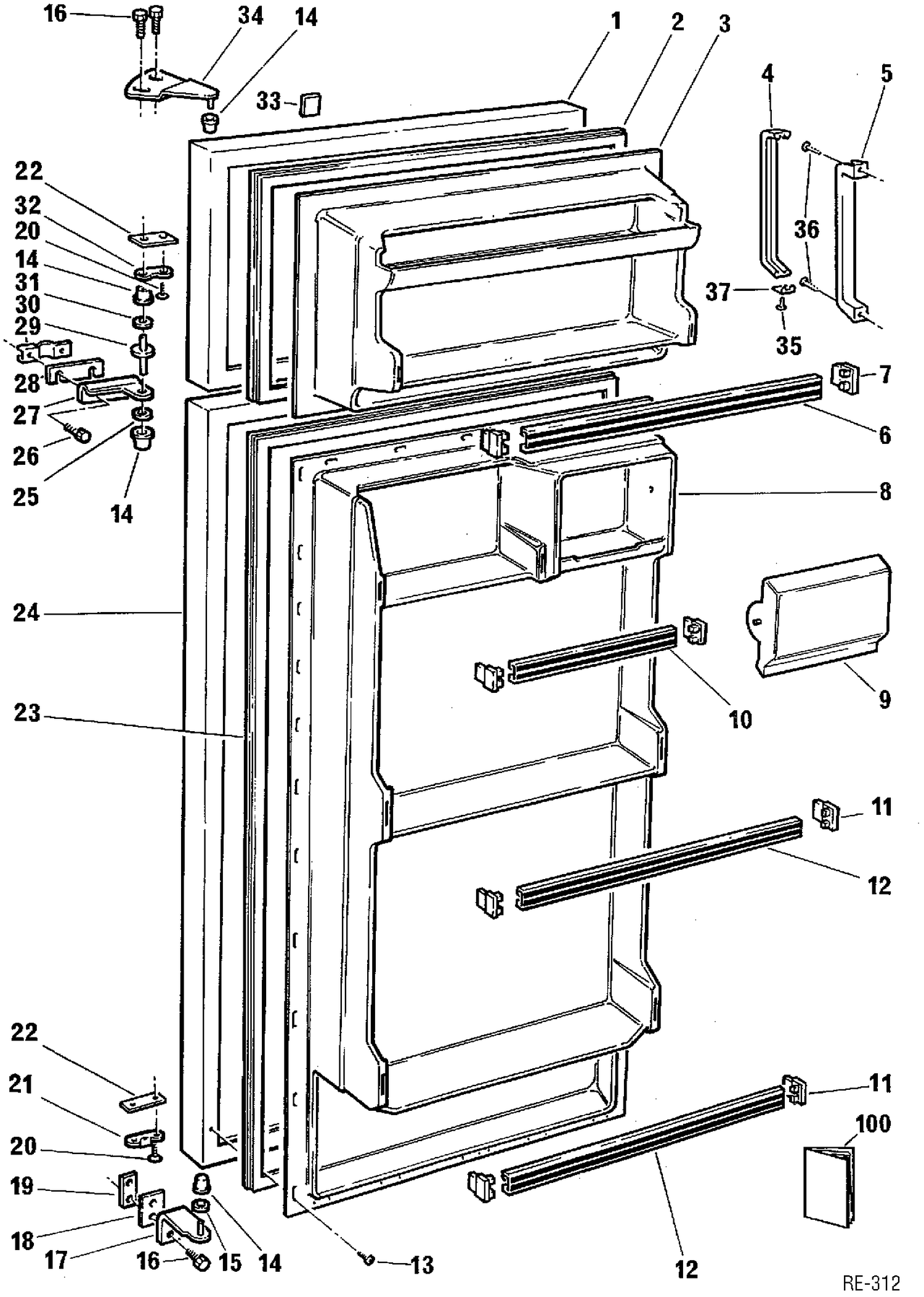 DOOR ASSEMBLY Diagram and Parts List for CRT1200RT-1  General Electric Refrigerator
