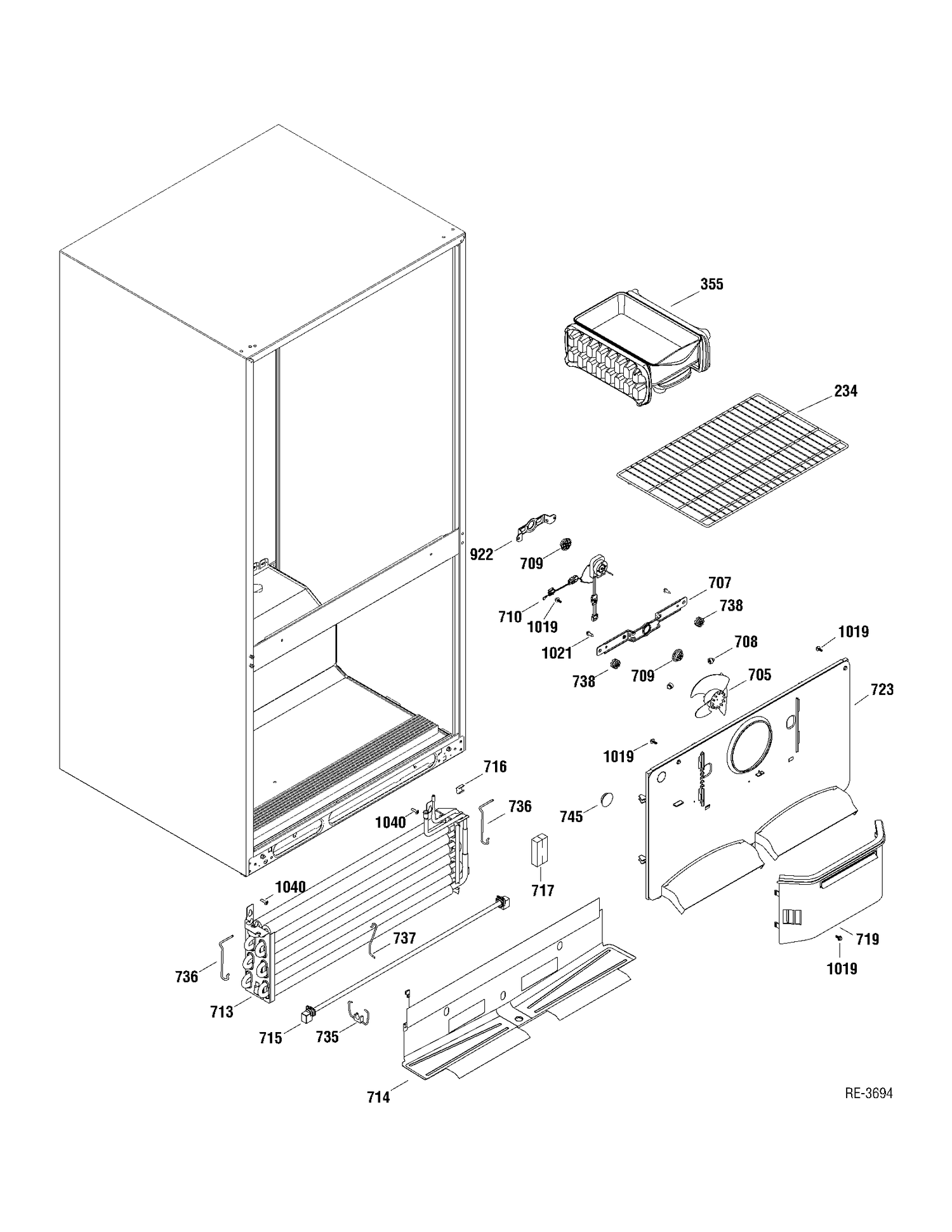 FZ SECTION Diagram and Parts List for GBRC0GAXARBB  General Electric Refrigerator