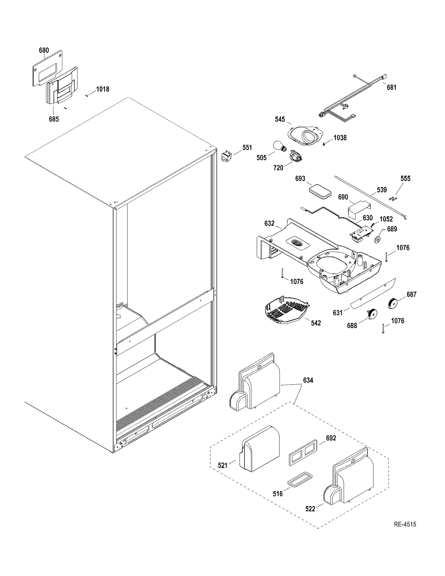 FF SECTION Diagram and Parts List for GDRC0HBYERWW  General Electric Refrigerator