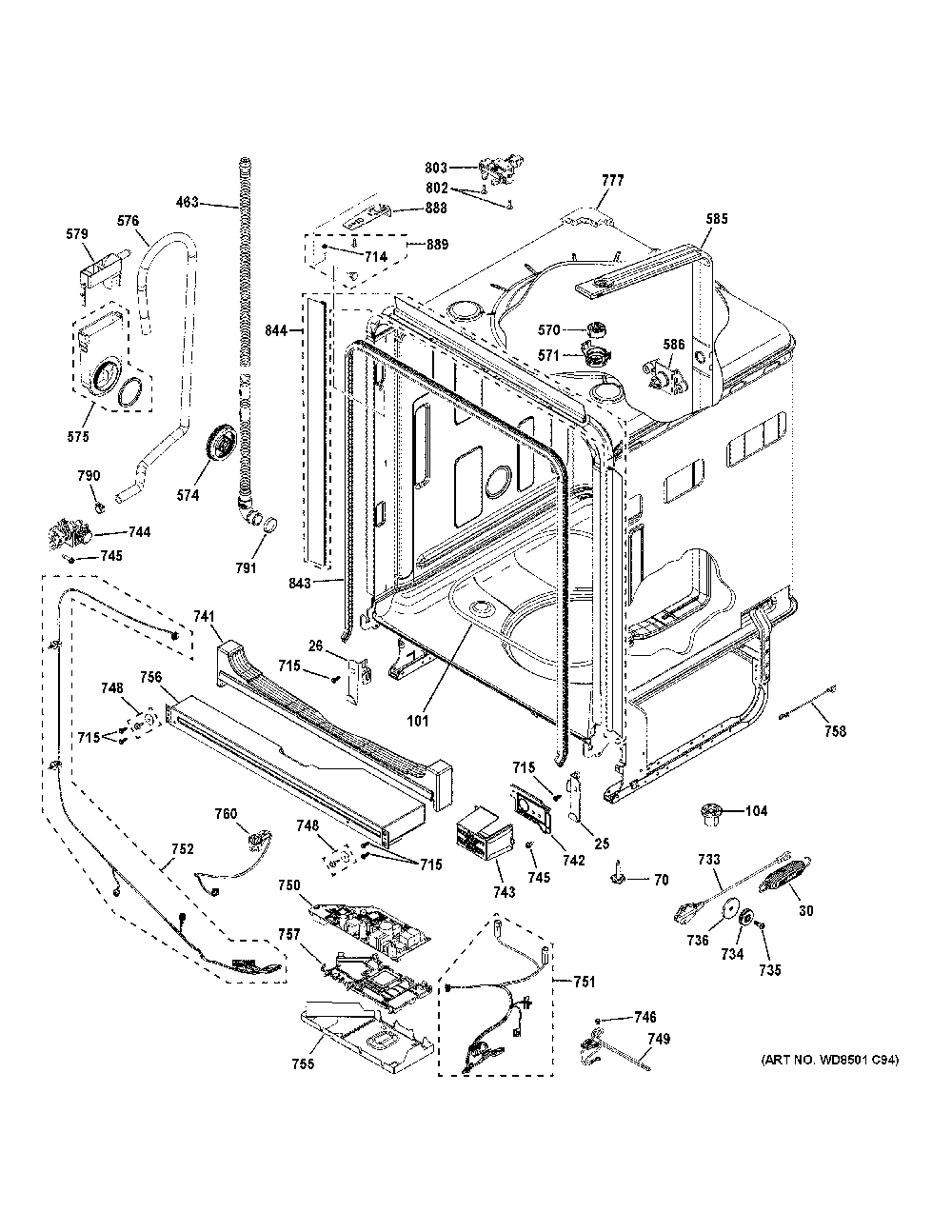 Body Parts Diagram and Parts List for CDT805P2N8S1  General Electric Dishwasher