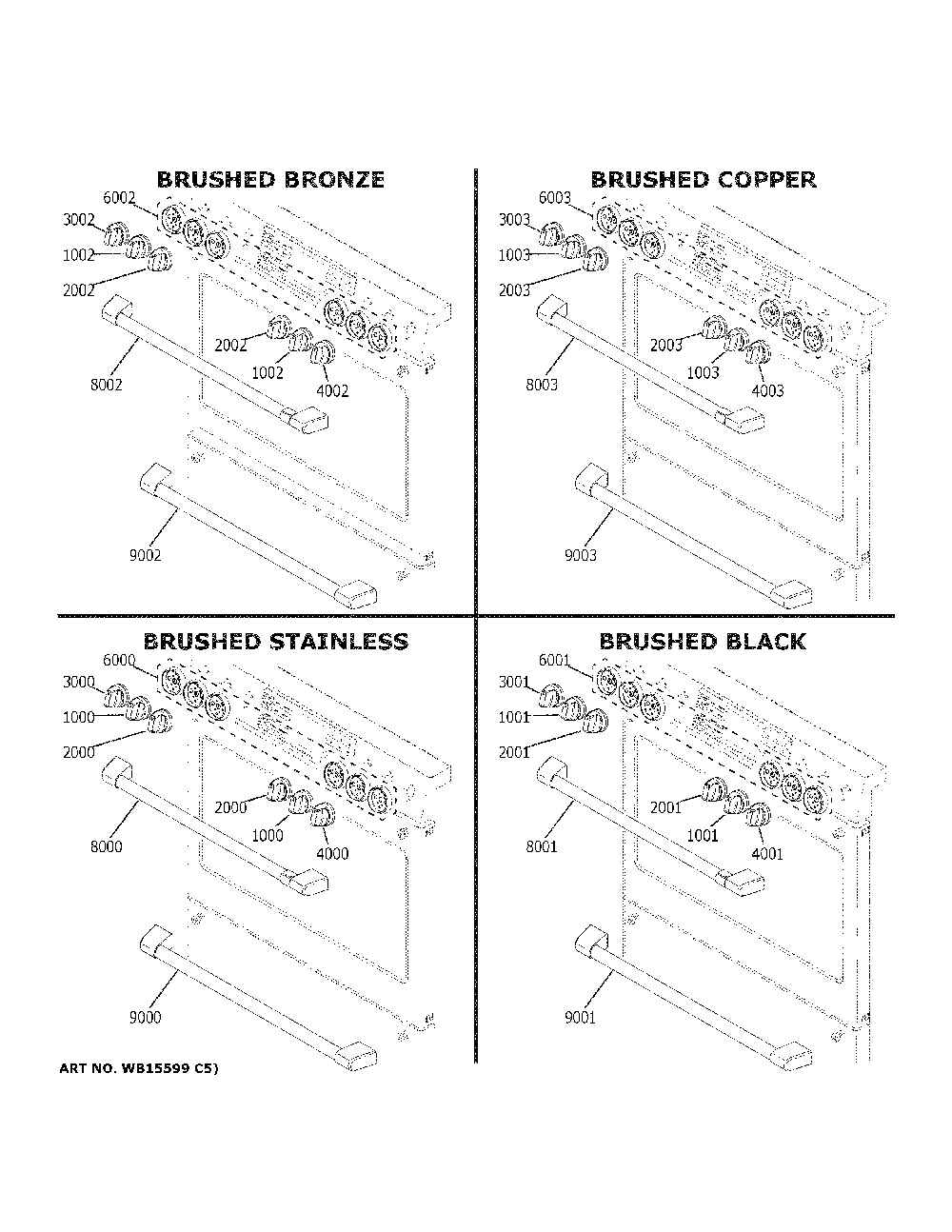 Cafe Customization Diagram and Parts List for CES700P4M2W2  General Electric Range