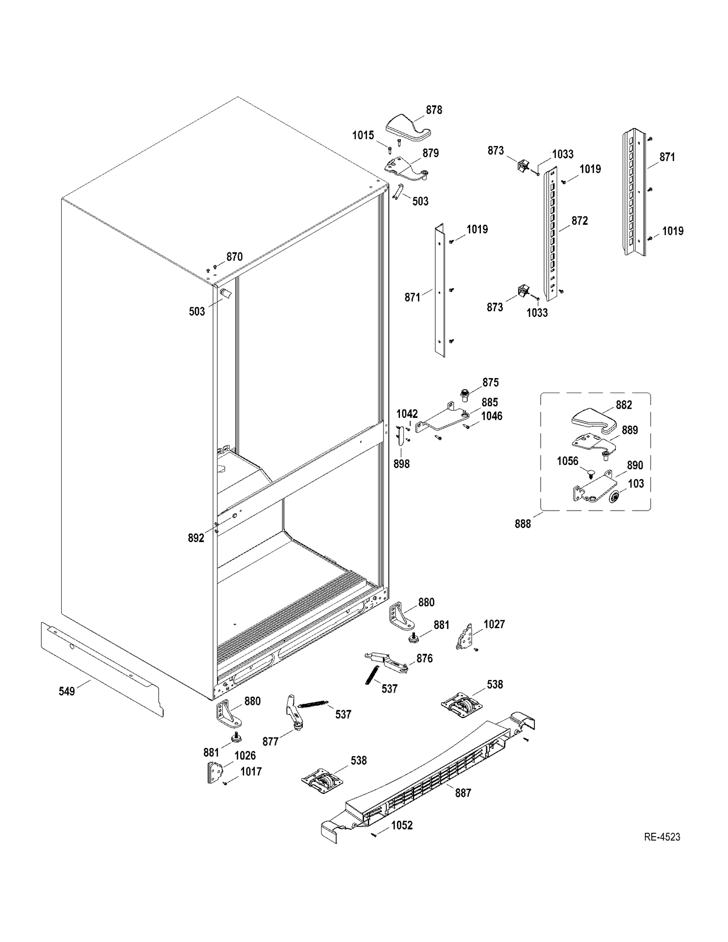HINGE-MISC PARTS Diagram and Parts List for GDRS0HBYERBS  General Electric Refrigerator