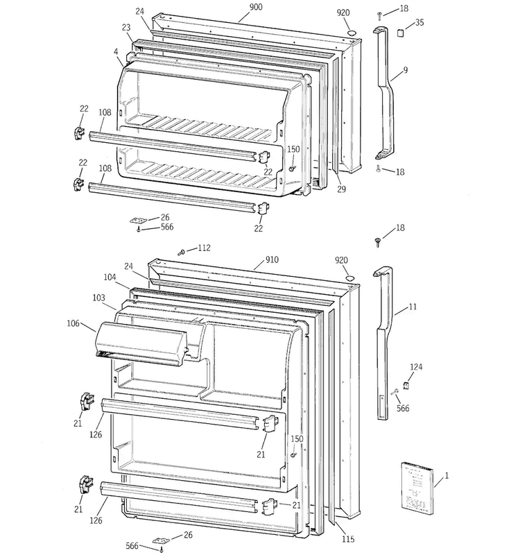Doors Diagram and Parts List for HTS16ABMFRWW  Hotpoint Refrigerator