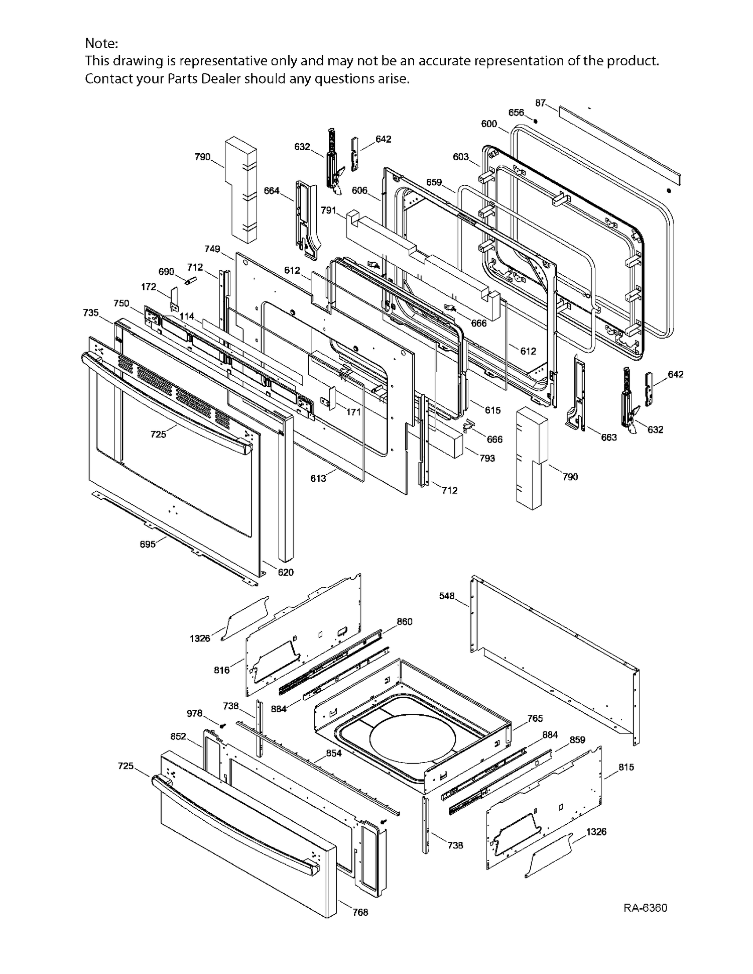 DOOR & DRAWER PARTS Diagram and Parts List for JCB860SJ1SV  General Electric Range
