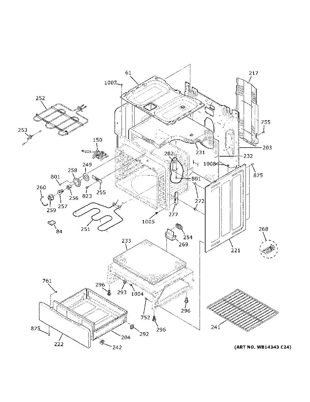 Body parts Diagram and Parts List for JB258DM2WW  General Electric Range