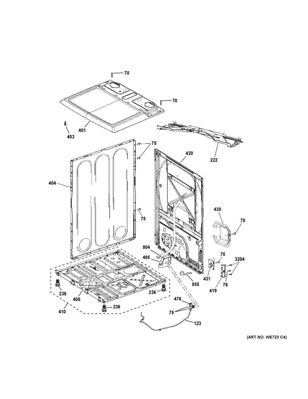 Cabinet And Top Panel Diagram and Parts List for PTD90EBPT1DG  General Electric Dryer