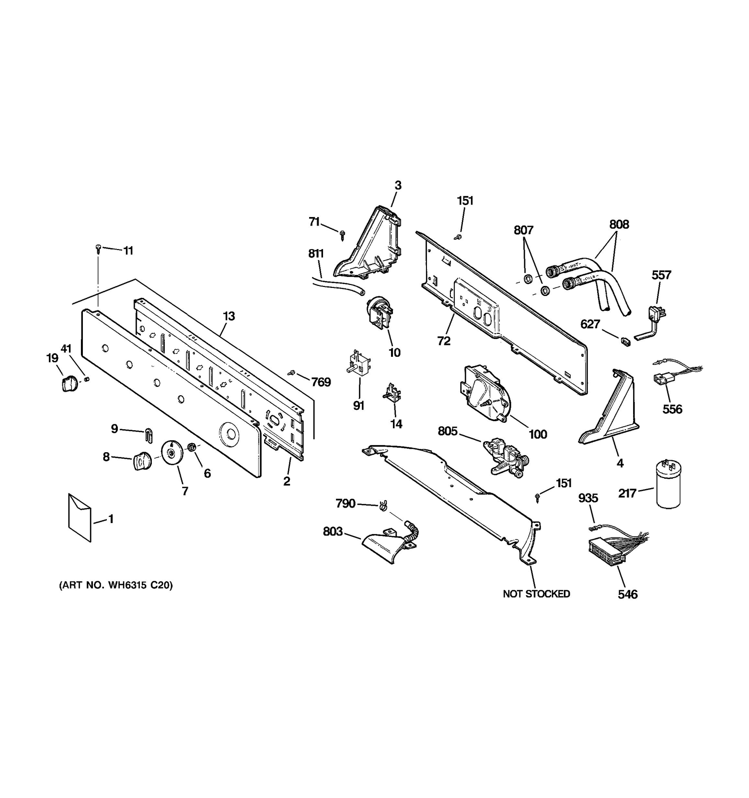 CONTROLS & BACKSPLASH Diagram and Parts List for EJRR4170E4WW  General Electric Washer