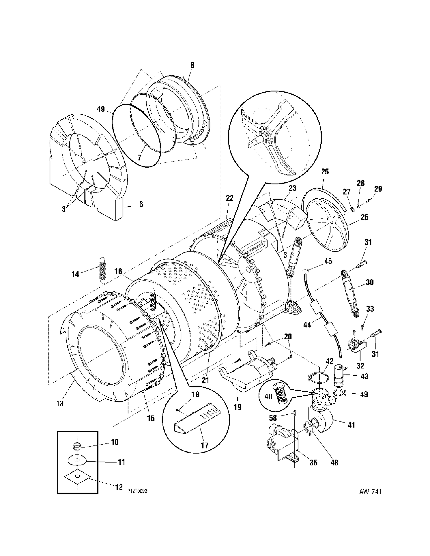 MOTOR-TUB Diagram and Parts List for WCCH404H4WW  General Electric Washer