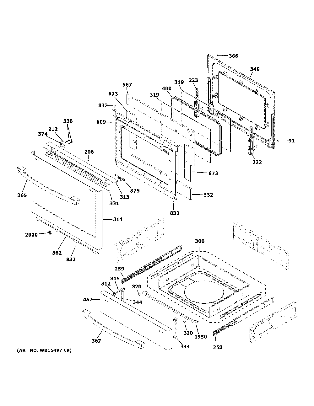 Door & drawer parts Diagram and Parts List for PGS930YP1FS  General Electric Range