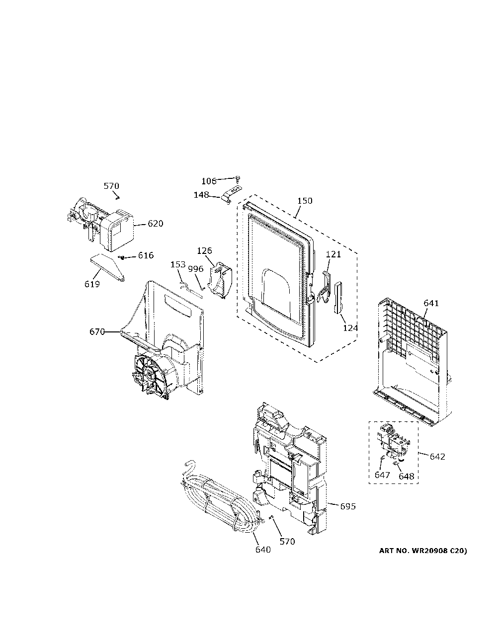 Ice Maker And Dispenser Diagram and Parts List for PYE22KELLDS  General Electric Refrigerator