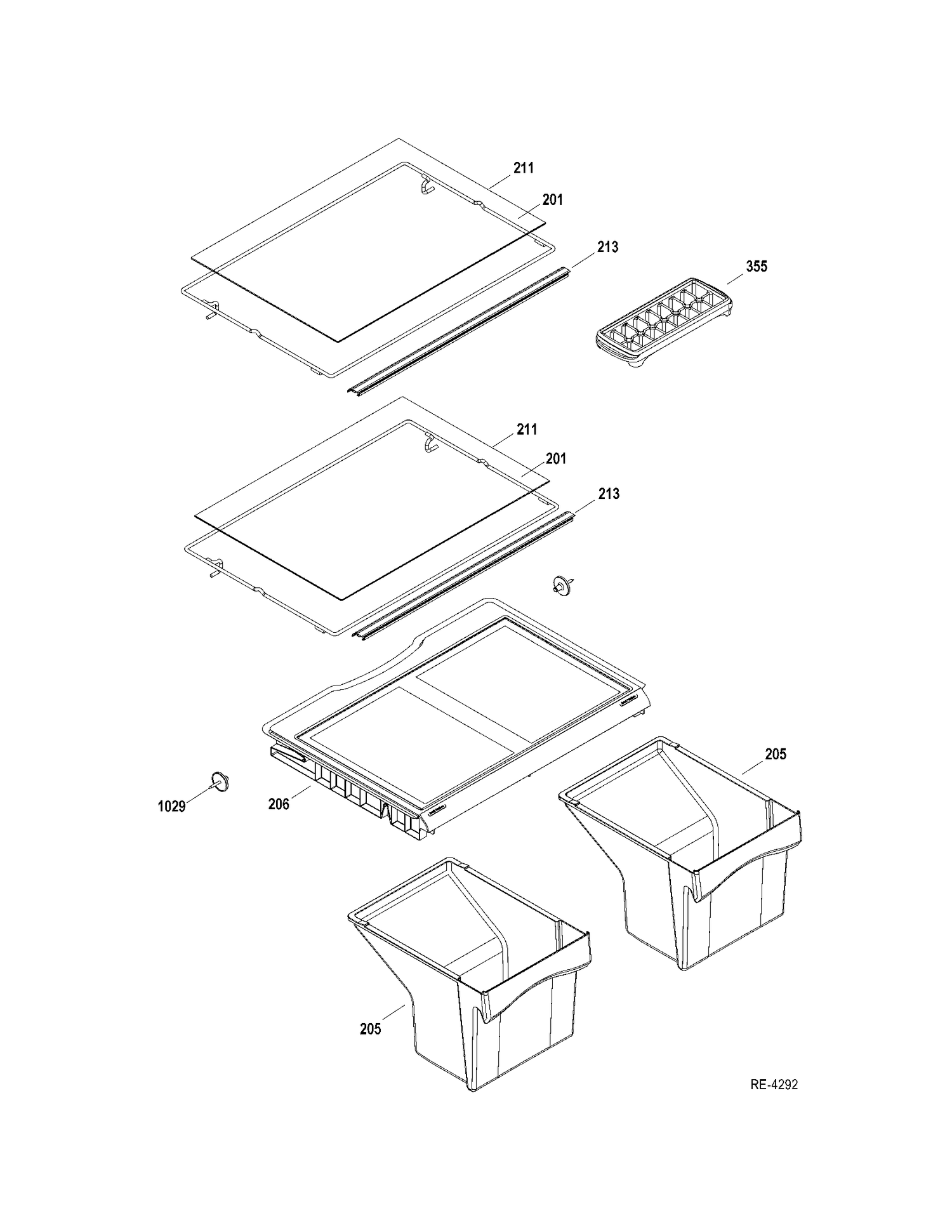 FF SHELVES Diagram and Parts List for GTRC0HBZALBB  General Electric Refrigerator