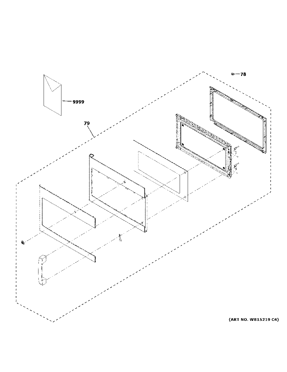 Door parts Diagram and Parts List for JVM6172DK4WW  General Electric Microwave