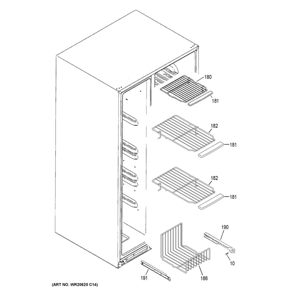 Freezer Shelves Diagram and Parts List for GSE23GGKPCBB  General Electric Refrigerator