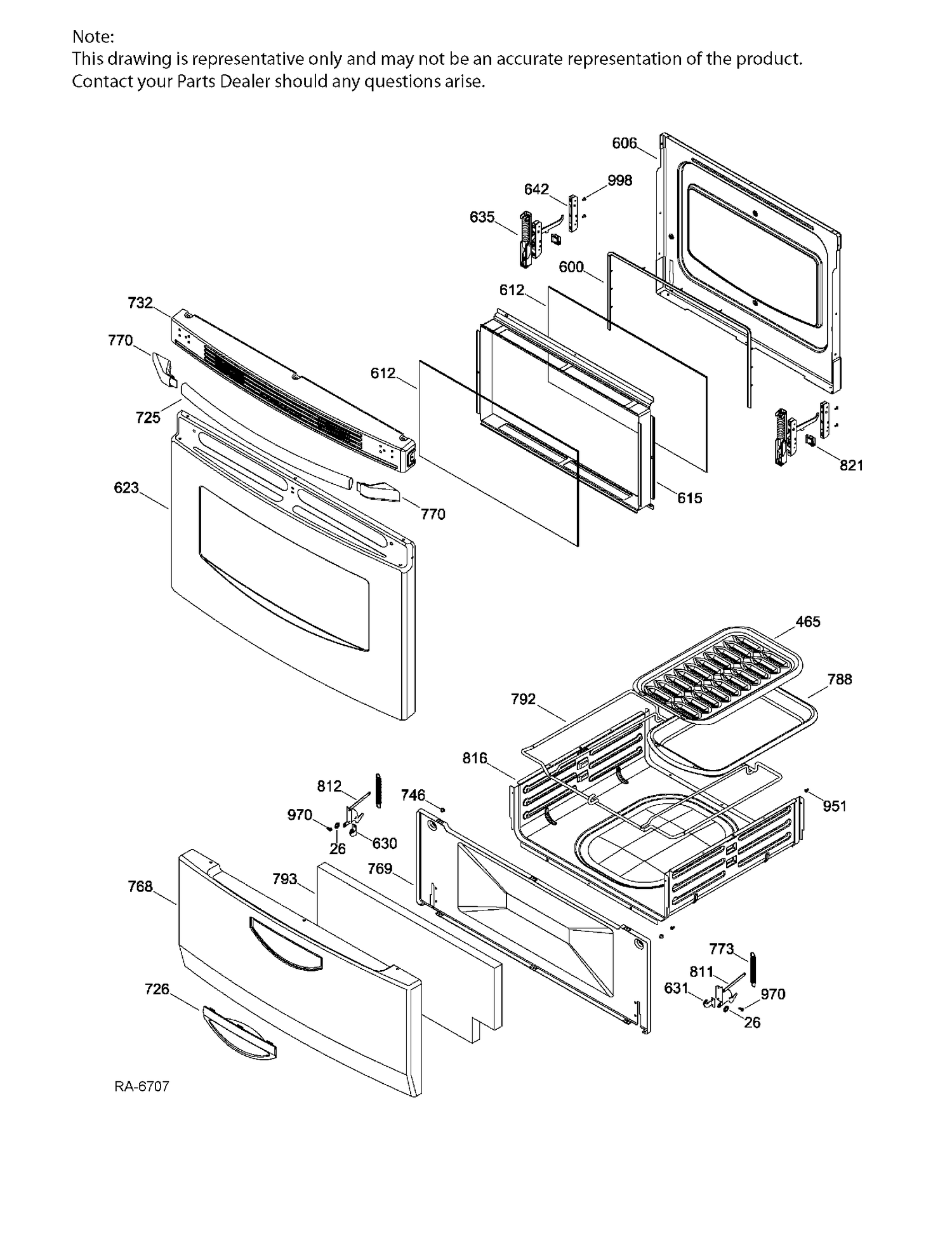 DOOR & DRAWER PARTS Diagram and Parts List for JGAS730EL5WW  General Electric Range
