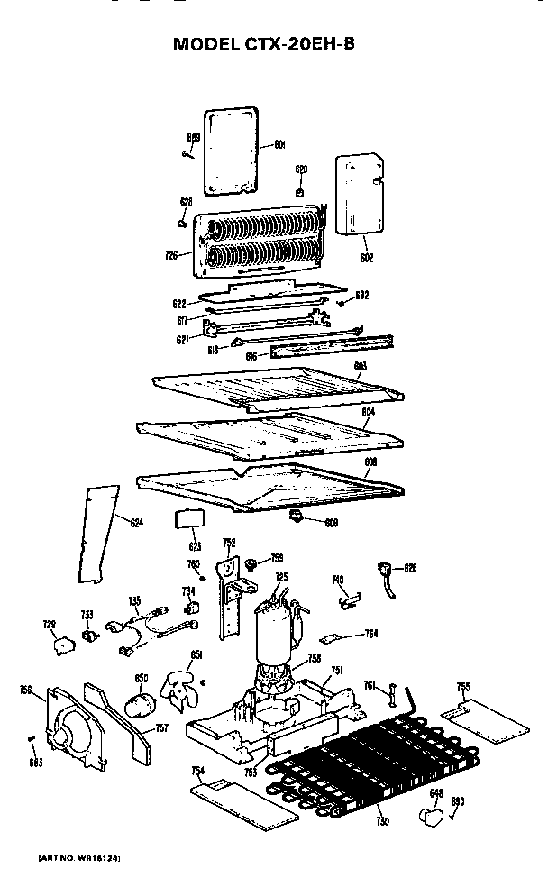 Unit Parts Diagram and Parts List for CTX20EHB  Hotpoint Refrigerator