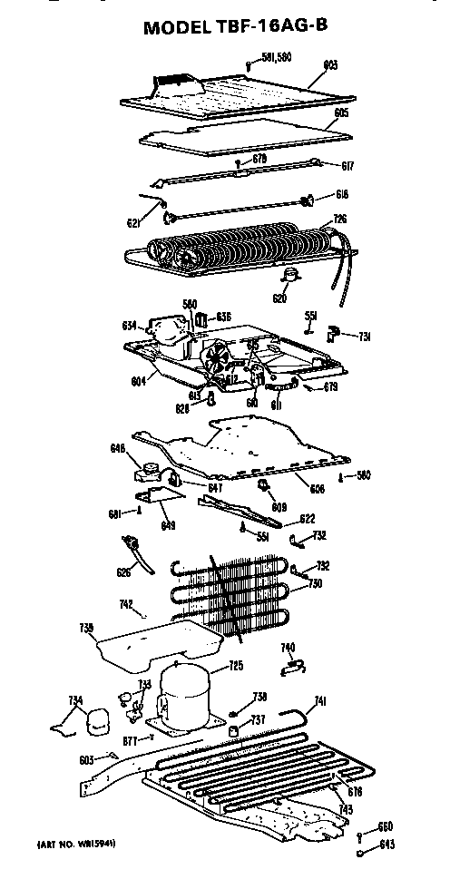 Unit Parts Diagram and Parts List for TBF16AGB  General Electric Refrigerator