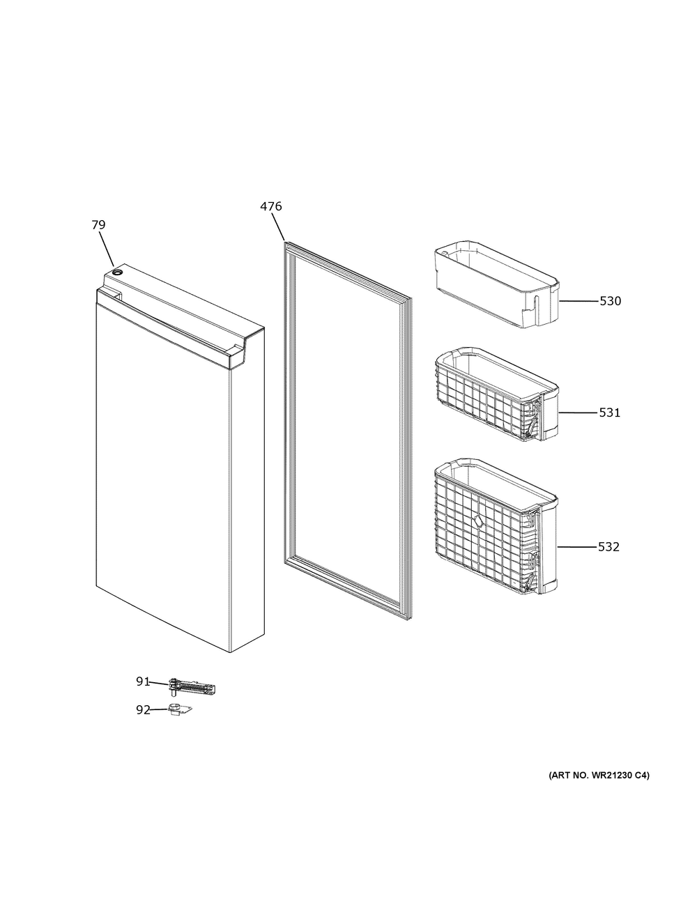 Freezer Door Diagram and Parts List for PAD28BYTBFS  General Electric Refrigerator