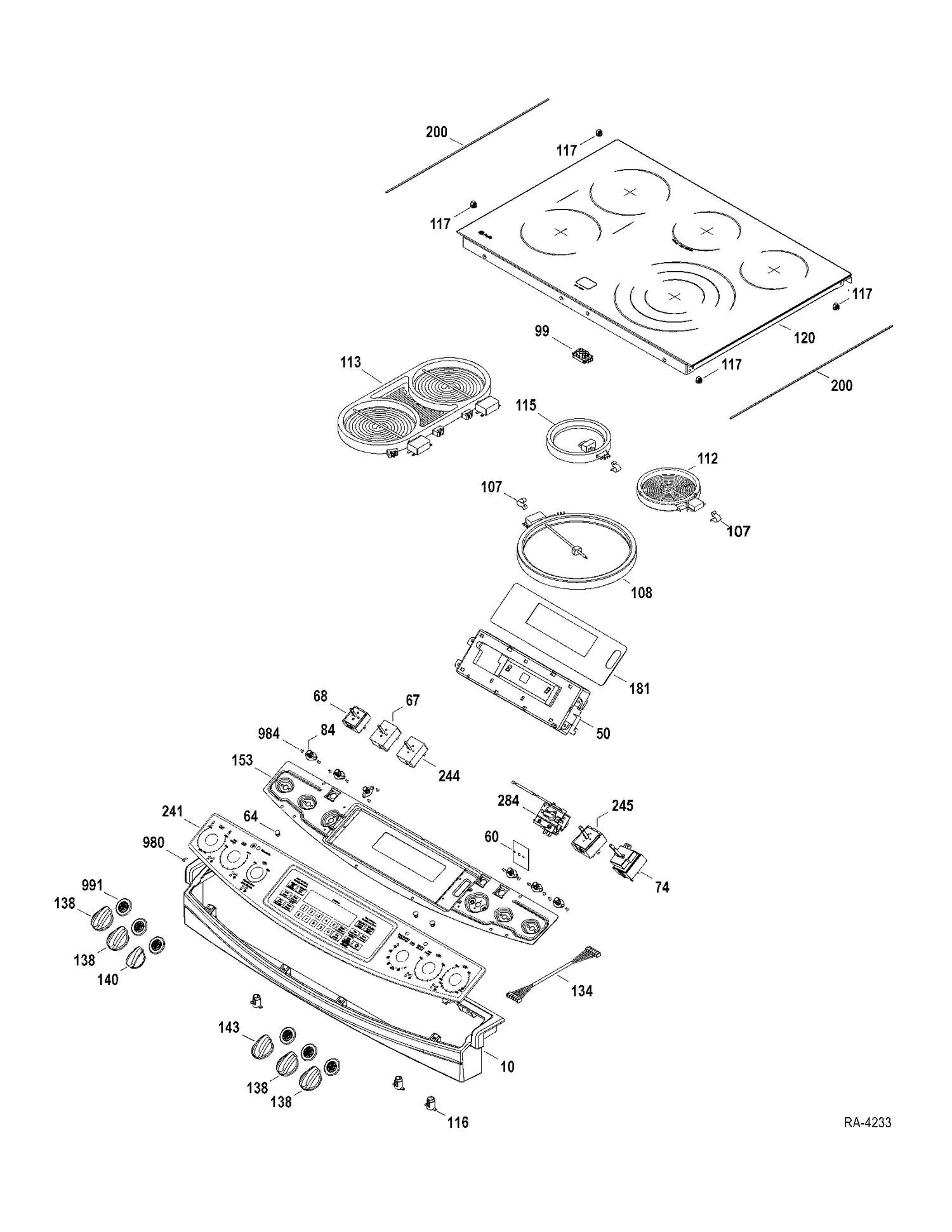 CONTROL PANEL-COOKTOP Diagram and Parts List for PCS968SR1SS  General Electric Range