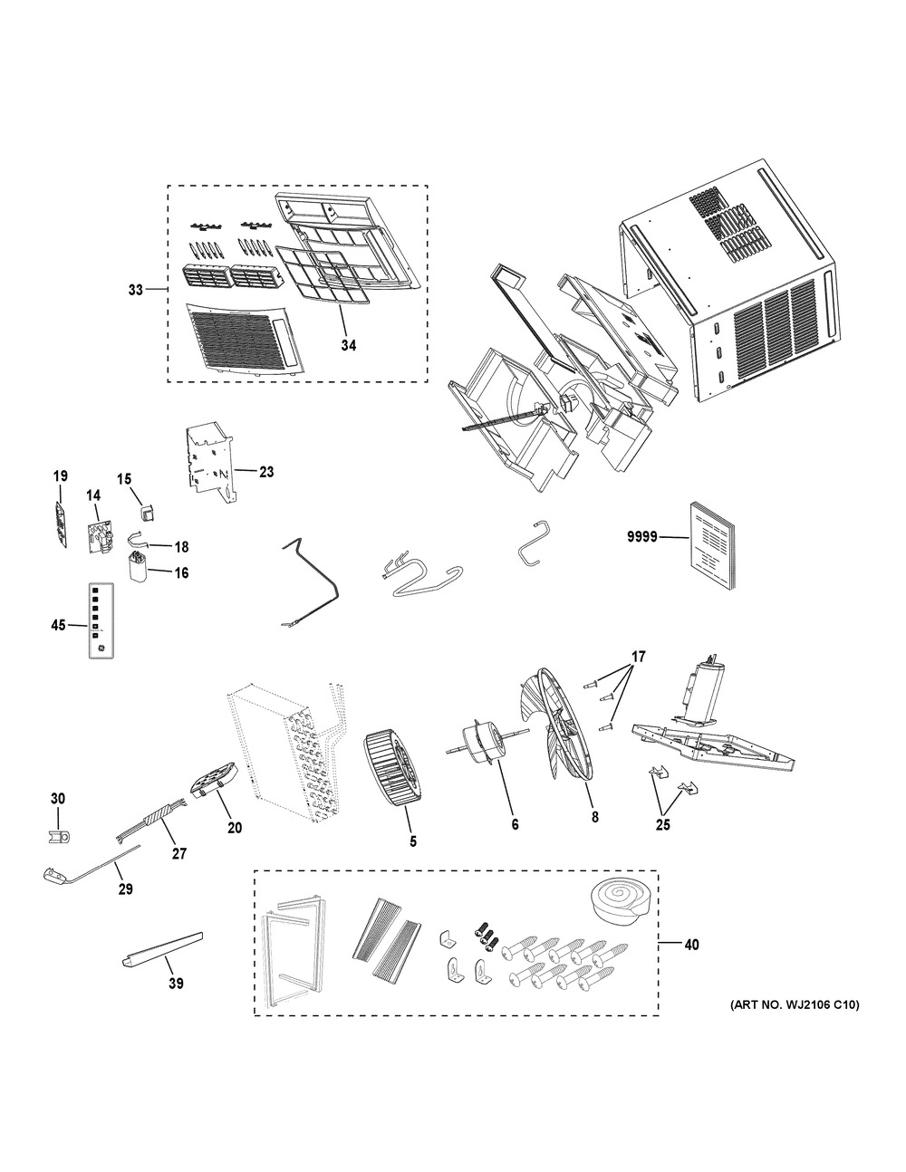 Room Air Conditioner Diagram and Parts List for AHM06LWW2  General Electric Air Conditioner