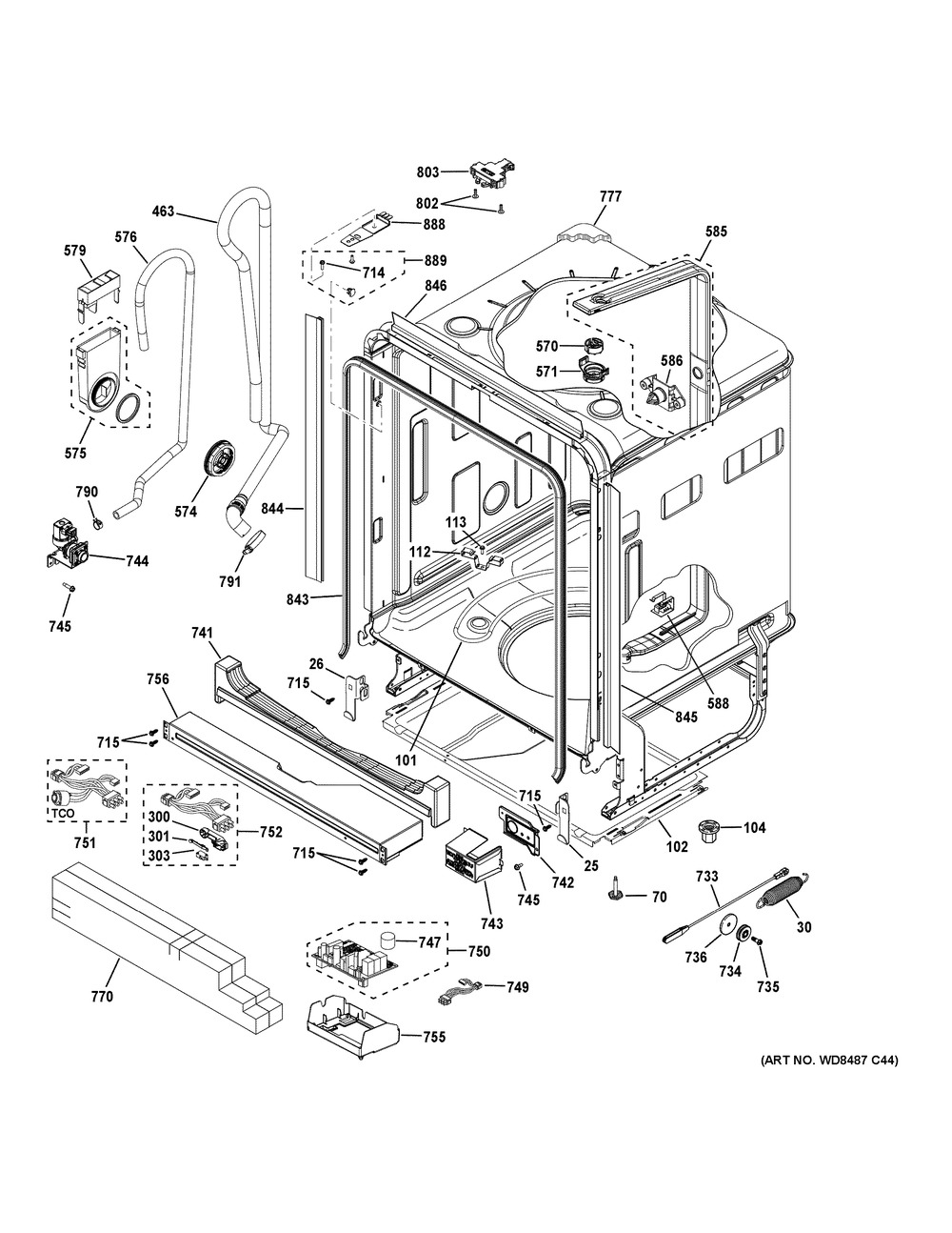 Body Parts 1 Diagram and Parts List for GDP695SBM5TS  General Electric Dishwasher