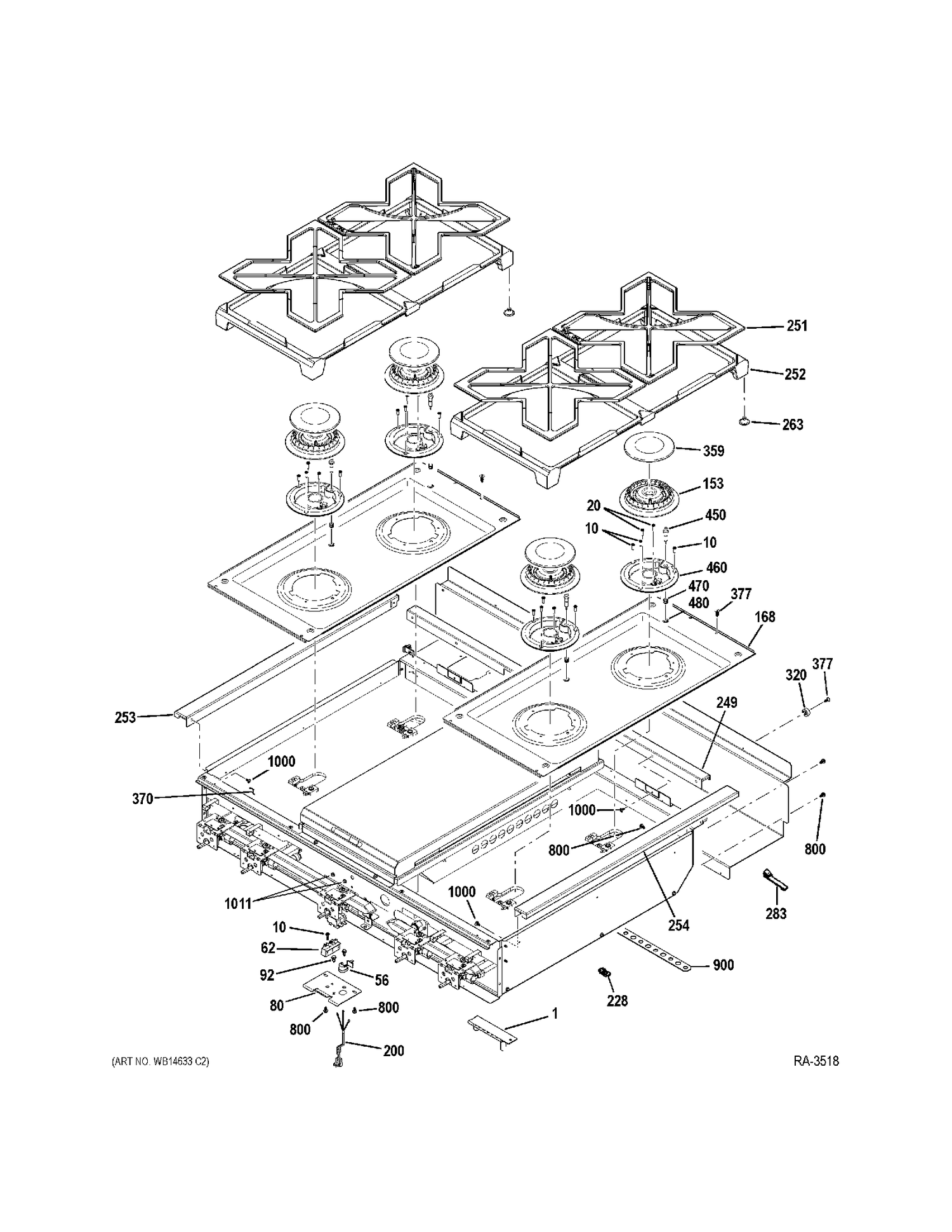 COOKTOP Diagram and Parts List for ZGU364NDP7SS  General Electric Range