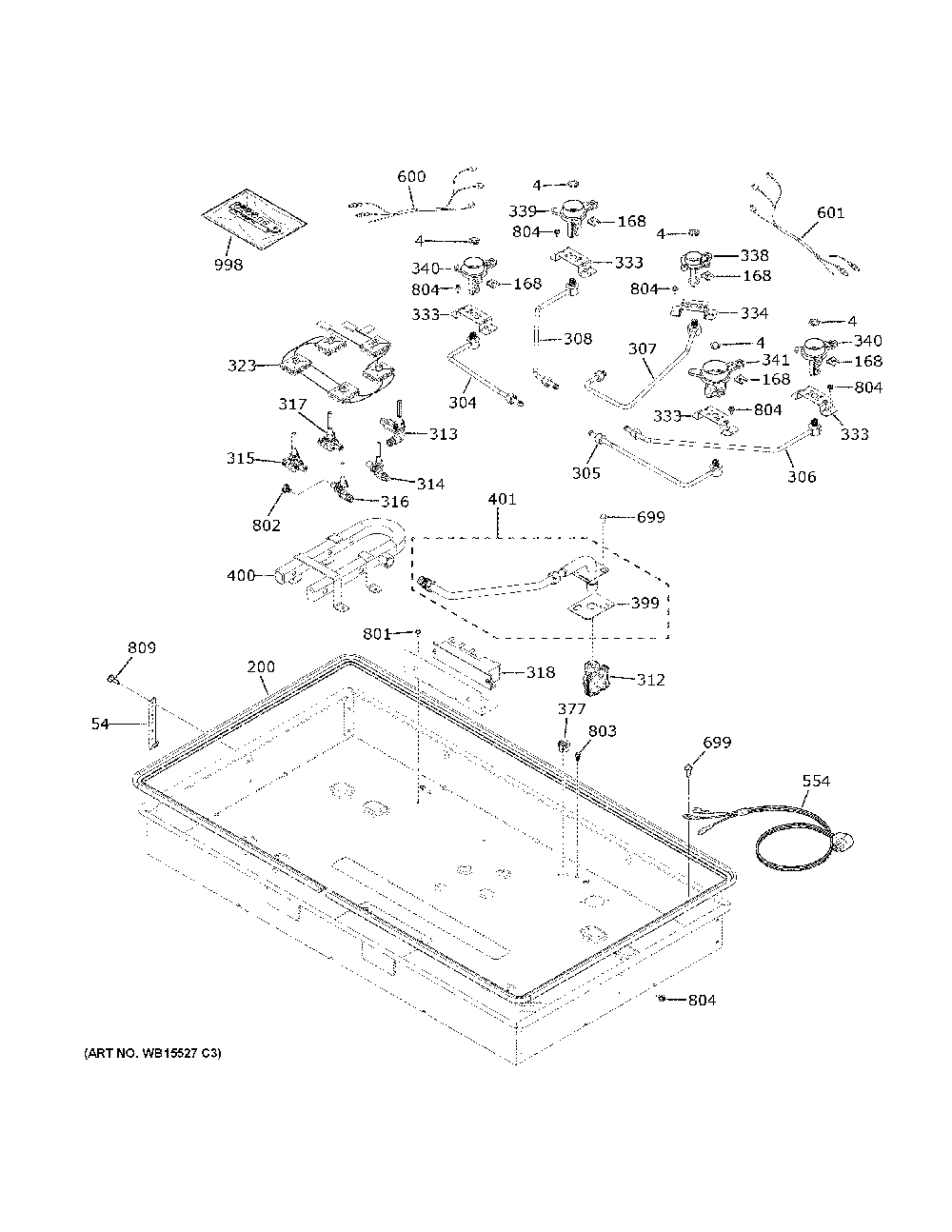 Gas And Burner Parts Diagram and Parts List for JGP3036SL2SS  General Electric Cooktop