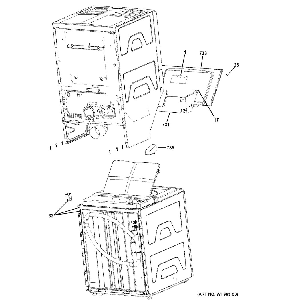 Cabinet 3 Diagram and Parts List for 2671532210  General Electric Washer Dryer Combo